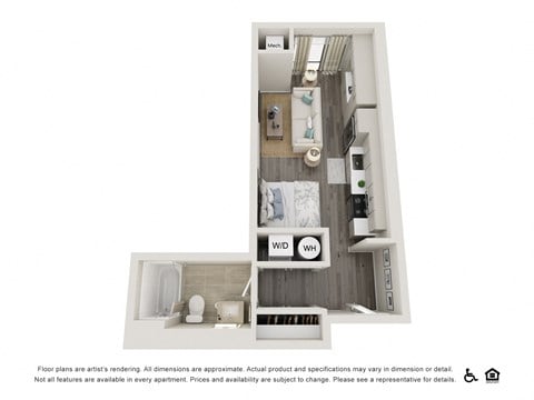 Floor plan for studio, 1 bath, 461 sqft